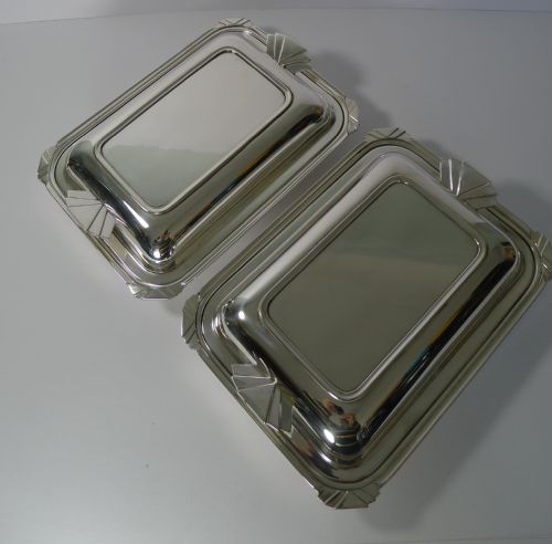 Pair Stylish Art Deco Silver Plated Entree / Serving Dishes C.1930