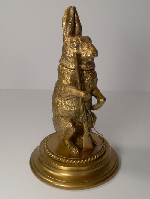 Magnificent Antique English Gilded Bronze Hare Inkwell C.1880