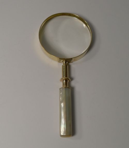 fig 1. Fine Quality Antique English Brass and Mother of Pearl Magnifying Glass c.1890