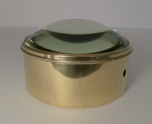 Mammoth English Antique Brass Desk Magnifying Glass / Paperweight C.1910