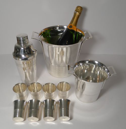 fig 1. Vintage French Art Deco Cocktail Set c.1930's In Silver Plate