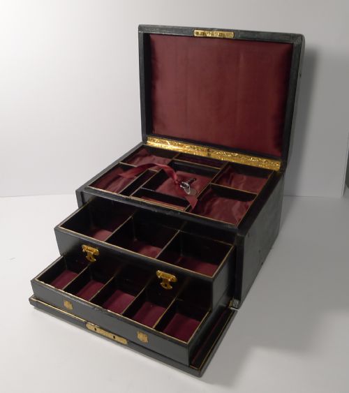 Magnificent Large Antique English Leather Jewellery Box C.1870