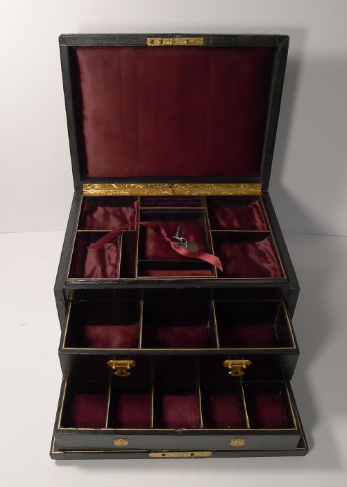 fig 1. Magnificent Large Antique English Leather Jewellery Box c.1870