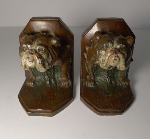 PAIR ANTIQUE COLD PAINTED BRONZE BOOKENDS BULLDOG - ADDITIONAL PHOTO 1
