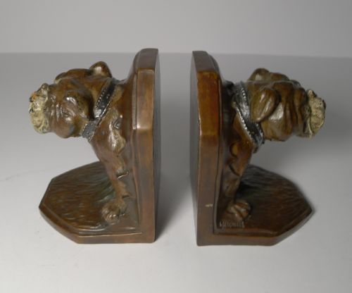 PAIR ANTIQUE COLD PAINTED BRONZE BOOKENDS BULLDOG - ADDITIONAL PHOTO 2