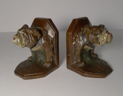 PAIR ANTIQUE COLD PAINTED BRONZE BOOKENDS BULLDOG - ADDITIONAL PHOTO 5