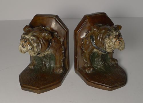 PAIR ANTIQUE COLD PAINTED BRONZE BOOKENDS BULLDOG - ADDITIONAL PHOTO 7