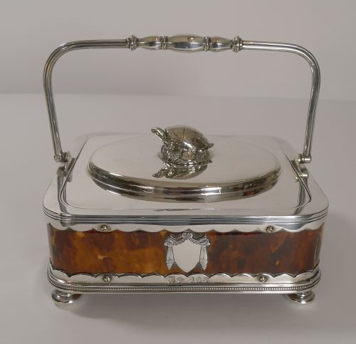 Rare Antique English Tortoiseshell and Silver Plate Butter Dish C.1880