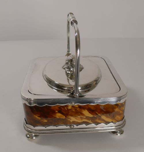 fig 1. Rare Antique English Tortoiseshell and Silver Plate Butter Dish c.1880