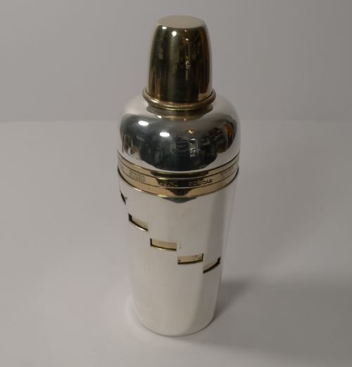 Italian Art Deco Silver & Gold Plated Menu Cocktail Shaker