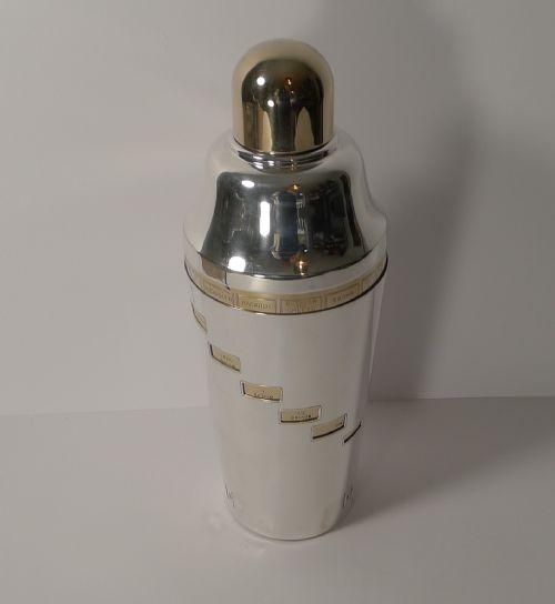 Large Art Deco Silver and Gold Plated Recipe / Menu Cocktail Shaker C.1935