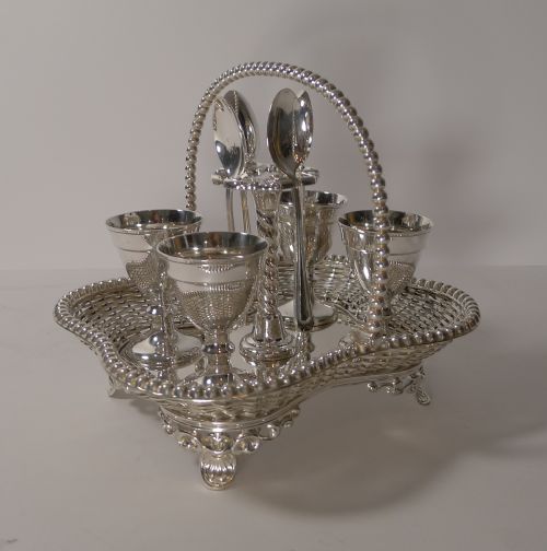 Quality Antique Silver Plated Four Egg Cruet by G.r. Collis, London
