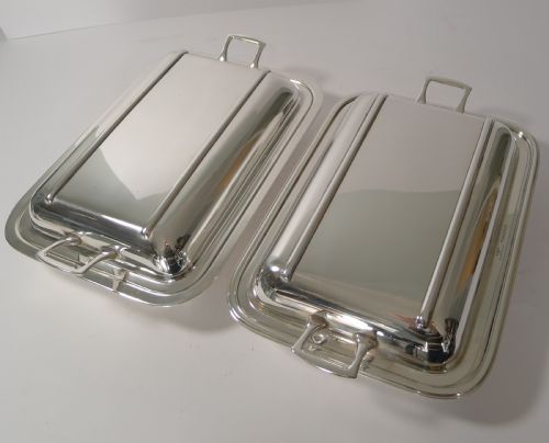 Pair Art Deco Silver Plated Entree / Serving Dishes C.1930