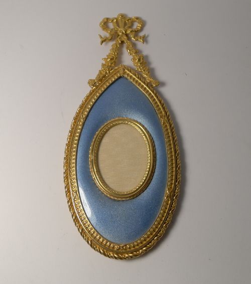 Antique French Gilded Bronze and Enamel Hanging Picture Frame C.1900