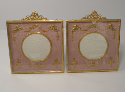 Stunning Pair French Gilded Bronze Picture Frames - Cherubs
