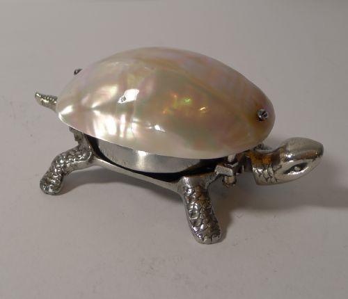 Rare Tortoise Mechanical Desk Bell with Mother of Pearl Shell