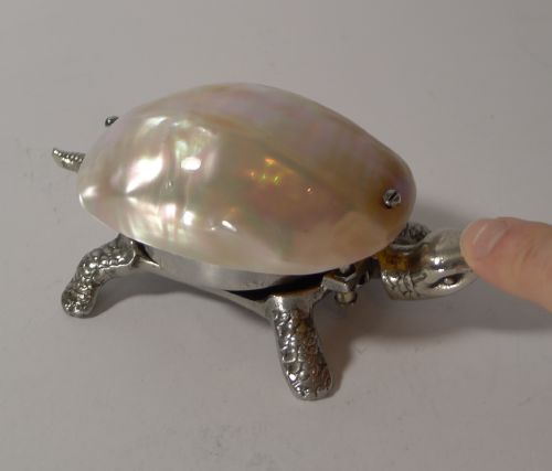 fig 1. Rare Tortoise Mechanical Desk Bell With Mother of Pearl Shell