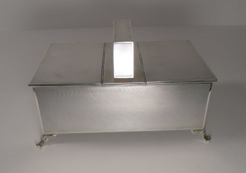 SMART ENGLISH SILVER ART DECO CIGARETTE CIGAR BOX 1937 - ADDITIONAL PHOTO 6