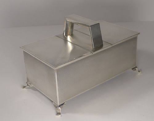 SMART ENGLISH SILVER ART DECO CIGARETTE CIGAR BOX 1937 - ADDITIONAL PHOTO 7