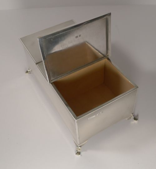 SMART ENGLISH SILVER ART DECO CIGARETTE CIGAR BOX 1937 - ADDITIONAL PHOTO 9