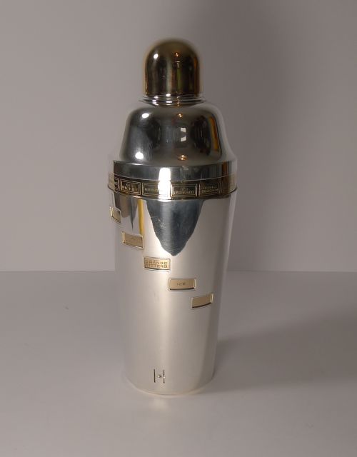 English Art Deco Silver & Gold Plated Recipe / Menu Cocktail Shaker