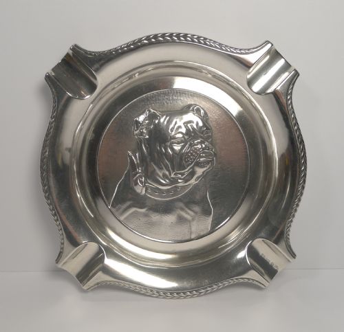 Art Deco Spanish Silver (916 / 000) Cigar Ashtray - English Bulldog C.1940