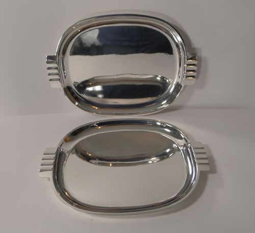 Pair English Art Deco Silver Plated Serving / Cocktail Trays C.1940