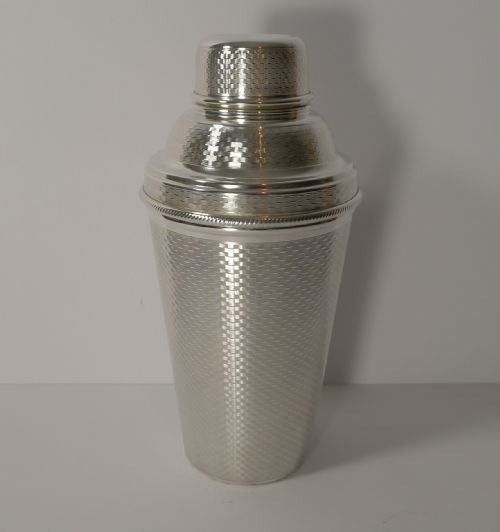 English Art Deco Silver Plated Cocktail Shaker - Engine Turned.