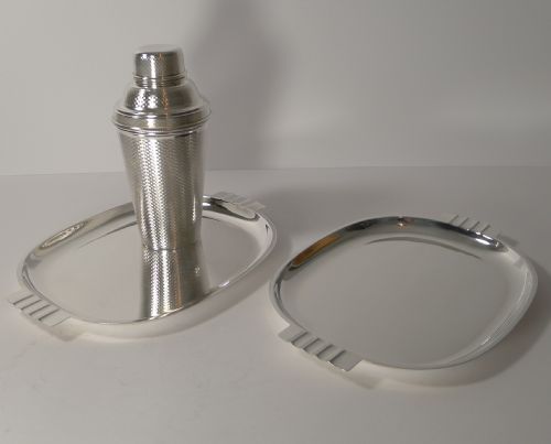 fig 1. English Art Deco Silver Plated Cocktail Shaker - Engine Turned.