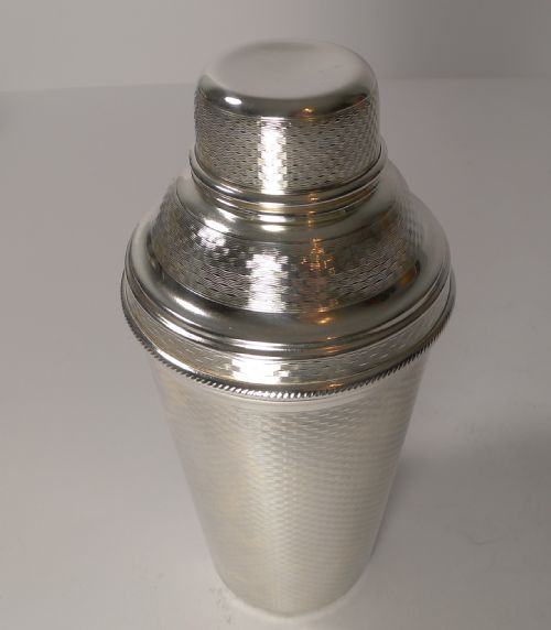 fig 2. English Art Deco Silver Plated Cocktail Shaker - Engine Turned.
