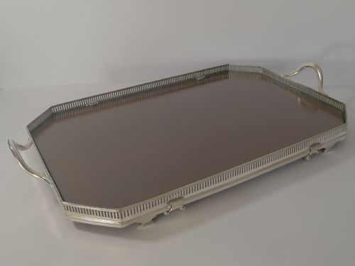 Antique English Convertible Mahogany / Glass Serving Tray C.1900