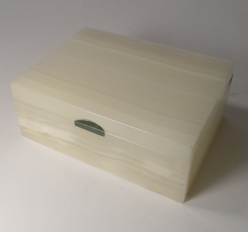 Smart Antique Art Deco White Onyx & Malachite Box by Betjemman C.1920