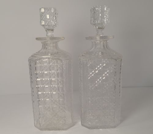 Pair English Art Deco Cut Crystal Decanters