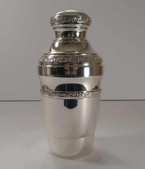 Fabulous French Art Deco Silver Plated Cocktail Shaker - Floral Decoration