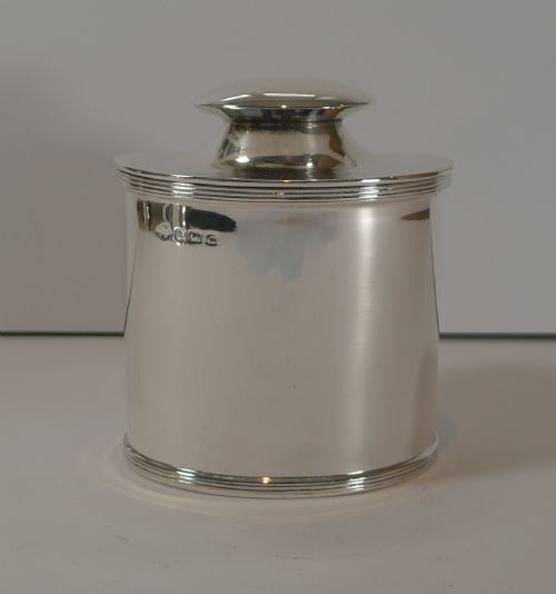 fig 1. Art Deco English Sterling Silver Tea Caddy & Integral Spoon