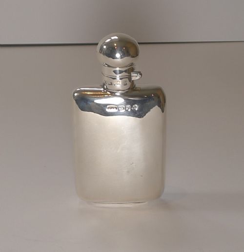 Small English Victorian Silver Spirit Flask / Hipflask - 1897