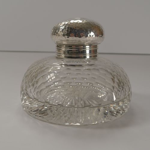 Antique English Cut Crystal & Sterling Silver Inkwell - 1904