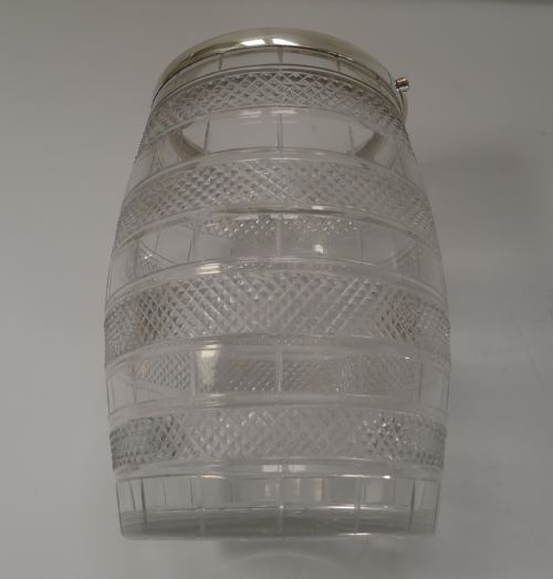 QUALITY ANTIQUE ENGLISH CUT GLASS SILVER PLATE BISCUIT BOX BARREL C1860 - ADDITIONAL PHOTO 2