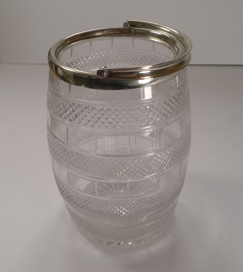 QUALITY ANTIQUE ENGLISH CUT GLASS SILVER PLATE BISCUIT BOX BARREL C1860 - ADDITIONAL PHOTO 4