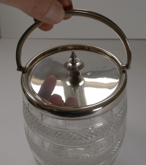 QUALITY ANTIQUE ENGLISH CUT GLASS SILVER PLATE BISCUIT BOX BARREL C1860 - ADDITIONAL PHOTO 6