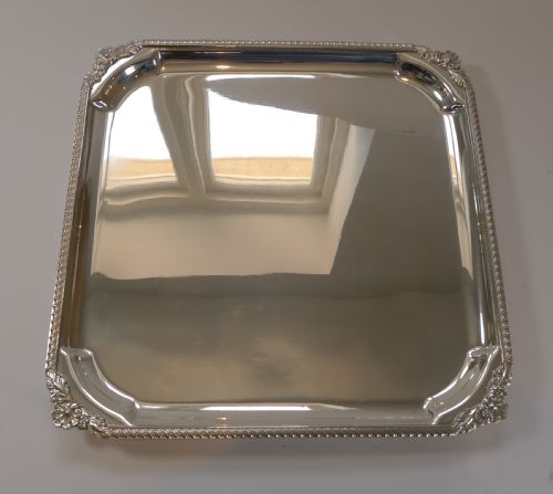 English Square Silver Plate Cocktail Tray / Serving Salver C.1930