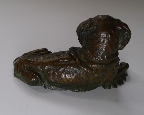 ANTIQUE ENGLISH BRONZE DOG INKWELL KING CHARLES SPANIEL C1880 - ADDITIONAL PHOTO 6