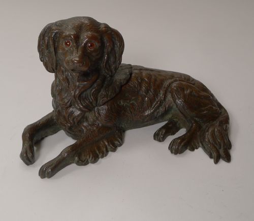 ANTIQUE ENGLISH BRONZE DOG INKWELL KING CHARLES SPANIEL C1880 - ADDITIONAL PHOTO 9