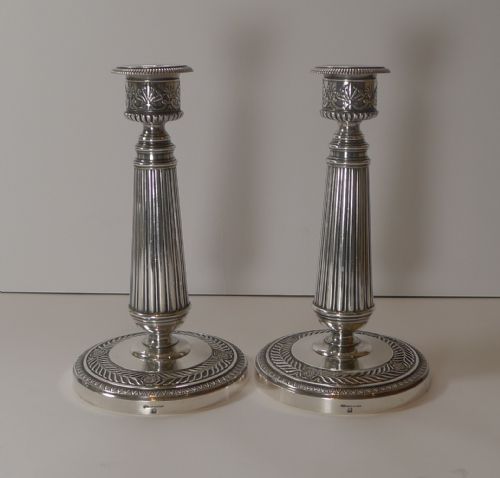 Top Quality Pair French Silver Plated Candlesticks by Cailar Bayard, Paris, C.1900