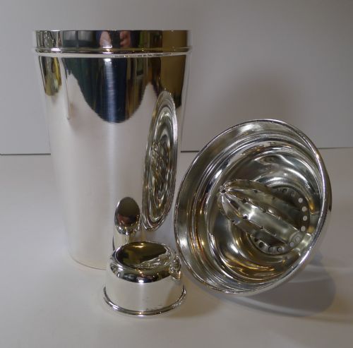 Large Silver Plated Cocktail Shaker with Integral Lemon Squeezer