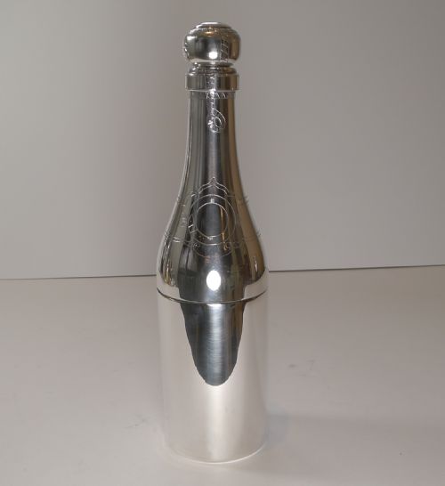 Vintage French Champagne Bottle Shaped Cocktail Shaker C.1940