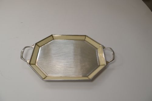 SMALL ANTIQUE BELGIAN STERLING SILVER AND GUILLOCHE ENAMEL TRAY C1920 - ADDITIONAL PHOTO 2