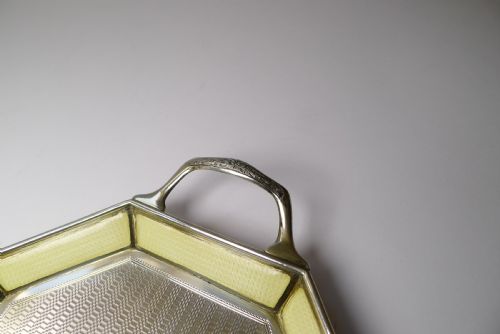 SMALL ANTIQUE BELGIAN STERLING SILVER AND GUILLOCHE ENAMEL TRAY C1920 - ADDITIONAL PHOTO 5