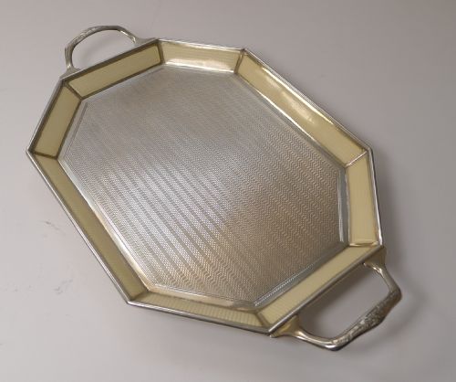 SMALL ANTIQUE BELGIAN STERLING SILVER AND GUILLOCHE ENAMEL TRAY C1920 - ADDITIONAL PHOTO 10