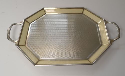 SMALL ANTIQUE BELGIAN STERLING SILVER AND GUILLOCHE ENAMEL TRAY C1920 - ADDITIONAL PHOTO 11